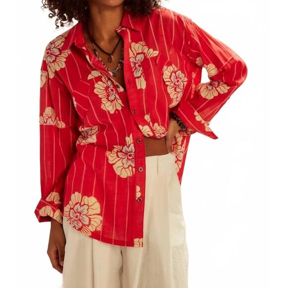 FREE PEOPLE Tops - NEW FREE PEOPLE hidden flower camo shirt in red
